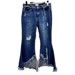 For The REPUBLIC Denim DISTRESSED Bell Bottom Rough Edge WIDE LEG Jeans Size 10